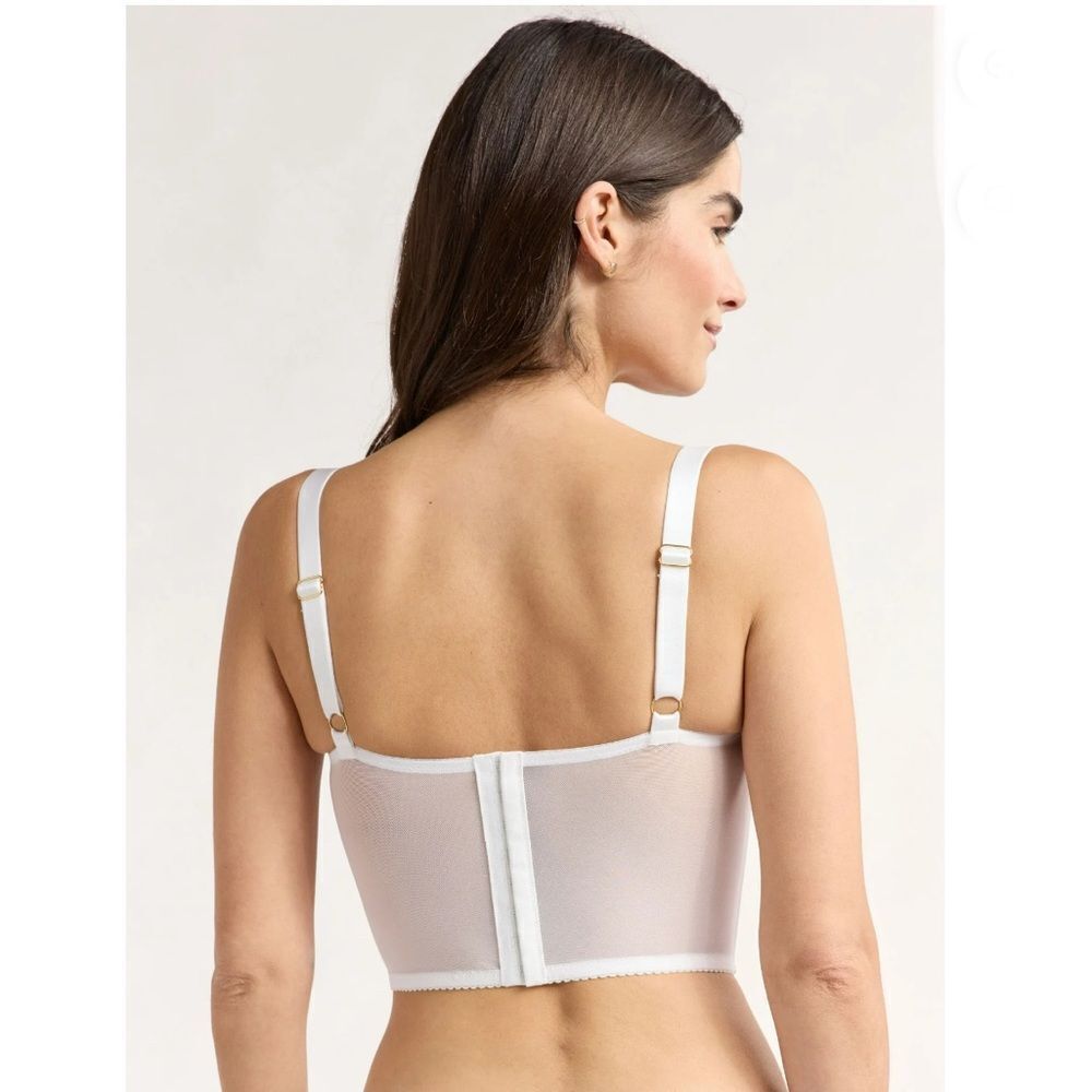 Women's Bridal Satin Bustier with Lace Trim Bra Size M - Picture 4 of 6